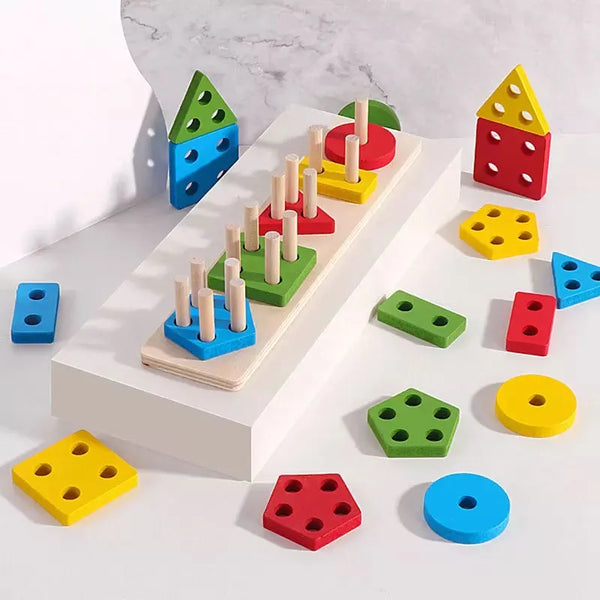 Montessori Geometric Shape Set Column Matching Building Blocks Assembling Children's Enlightenment Early Education Toys