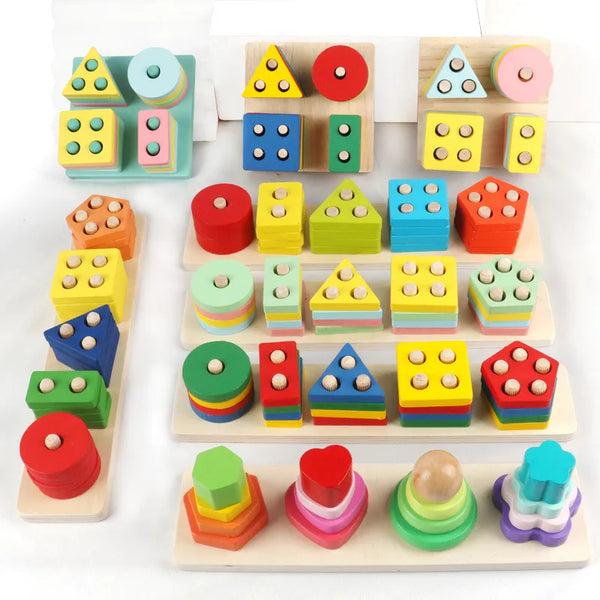 Montessori Geometric Shape Set Column Matching Building Blocks Assembling Children's Enlightenment Early Education Toys