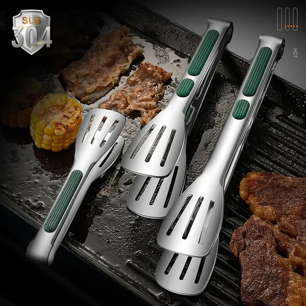 7/9/12inch 304 Stainless Steel Food Clip BBQ Grill Steak Food Clip Silicone Non-slip Handle Bread Tong Party Kitchen Accessories