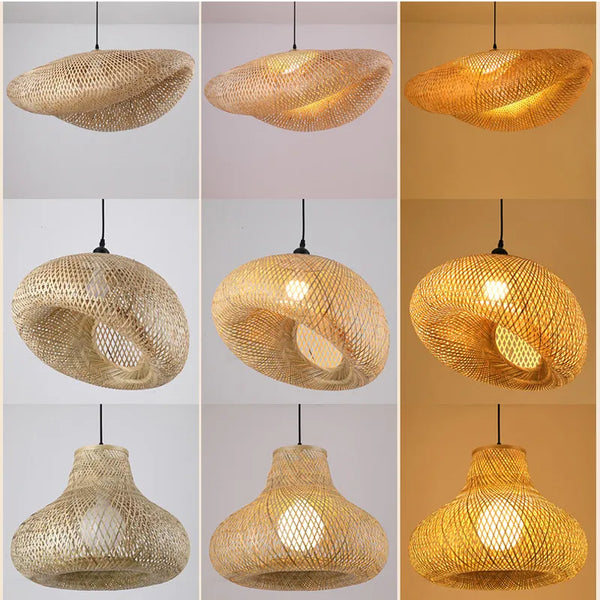 Bamboo Hanging Lamp Pendant Ceiling Light Rattan Wicker Lustre Hand Knit Braiding Suspended 18 19 30 Home Dining Bed Room Decor