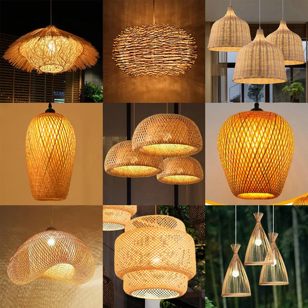 Bamboo Hanging Lamp Pendant Ceiling Light Rattan Wicker Lustre Hand Knit Braiding Suspended 18 19 30 Home Dining Bed Room Decor