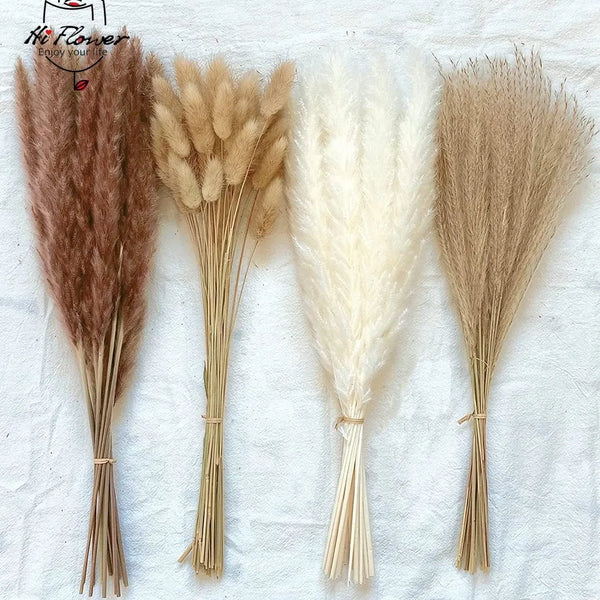 100Pcs Fluffy Pampas Dried Flowers Bouquet Home Decor Natural Bunny Rabbit Tail Grass Artifical Flower Wedding Party Decoration